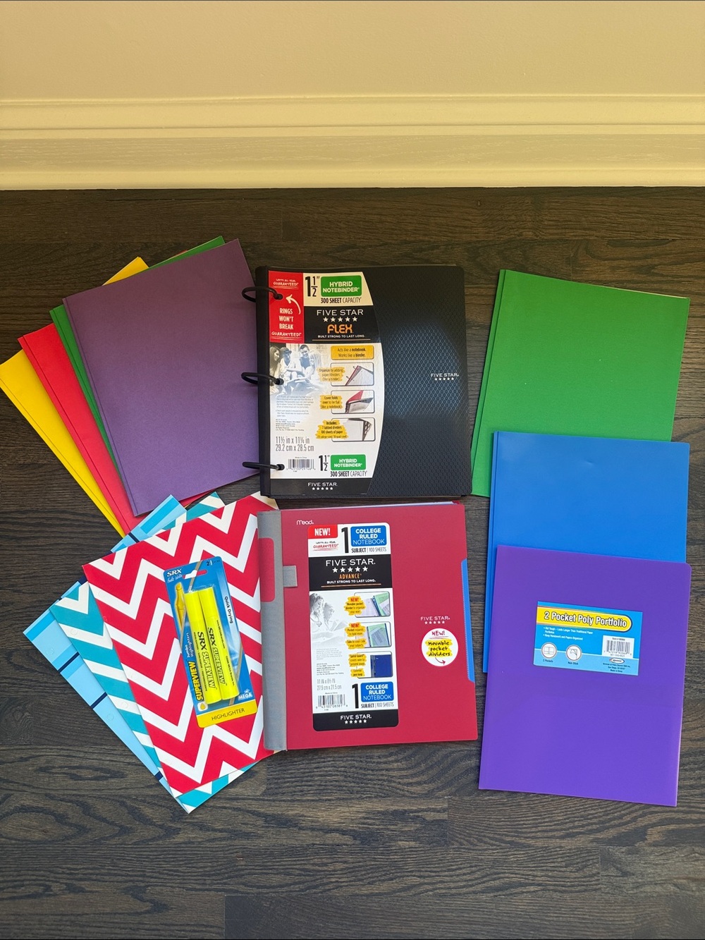 2 Five Star Notebooks -1 Advance/ 1 Flex & 9 Folders, pencils - School Supplies